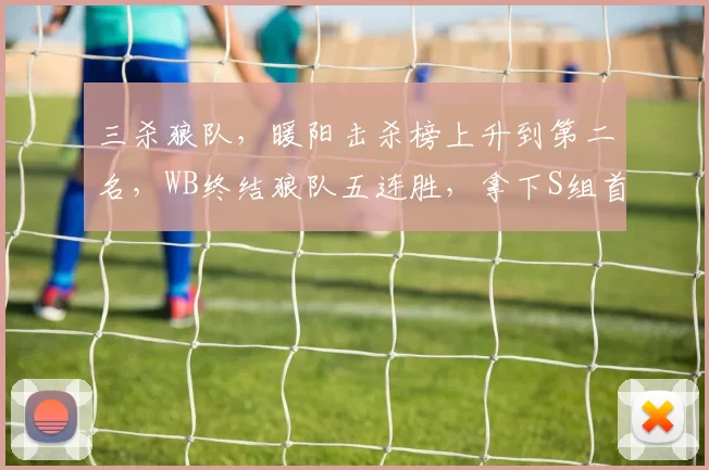 三杀狼队，暖阳击杀榜上升到第二名，WB终结狼队五连胜，拿下S组首胜！